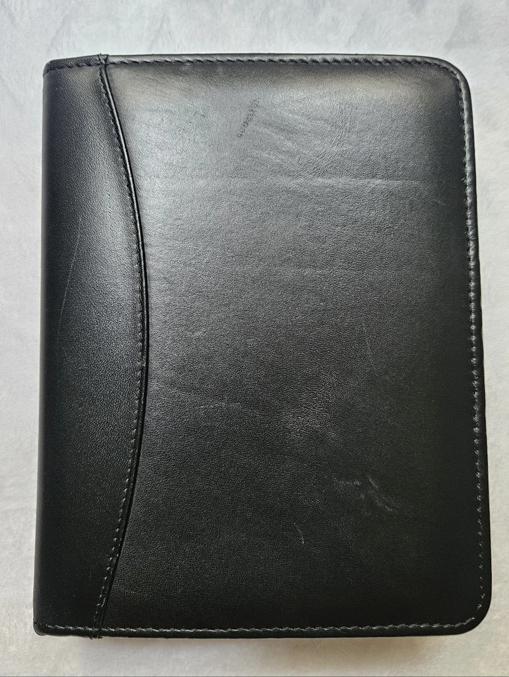 Franklin Quest Bkack Full Grain Leather Zip Around 6 Ring Planner Binder